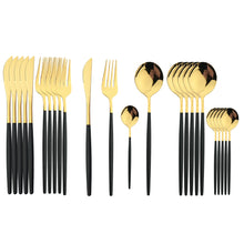 Load image into Gallery viewer, 24Pcs Black Handle Golden Cutlery Set
