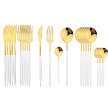 Load image into Gallery viewer, 24Pcs Black Handle Golden Cutlery Set
