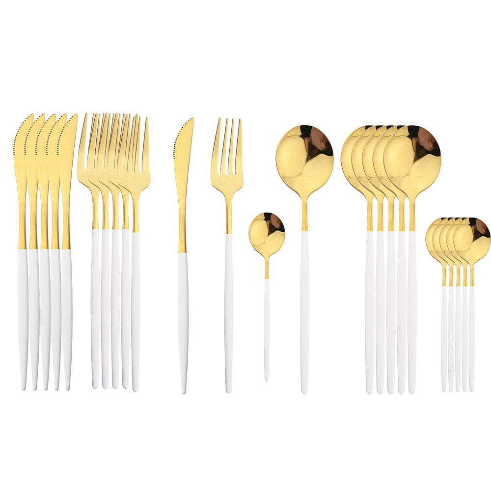 24Pcs Black Handle Golden Cutlery Set