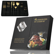 Load image into Gallery viewer, 24Pcs Black Handle Golden Cutlery Set
