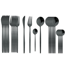 Load image into Gallery viewer, 24Pcs Black Handle Golden Cutlery Set
