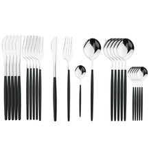 Load image into Gallery viewer, 24Pcs Black Handle Golden Cutlery Set
