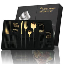 Load image into Gallery viewer, 24Pcs Black Handle Golden Cutlery Set
